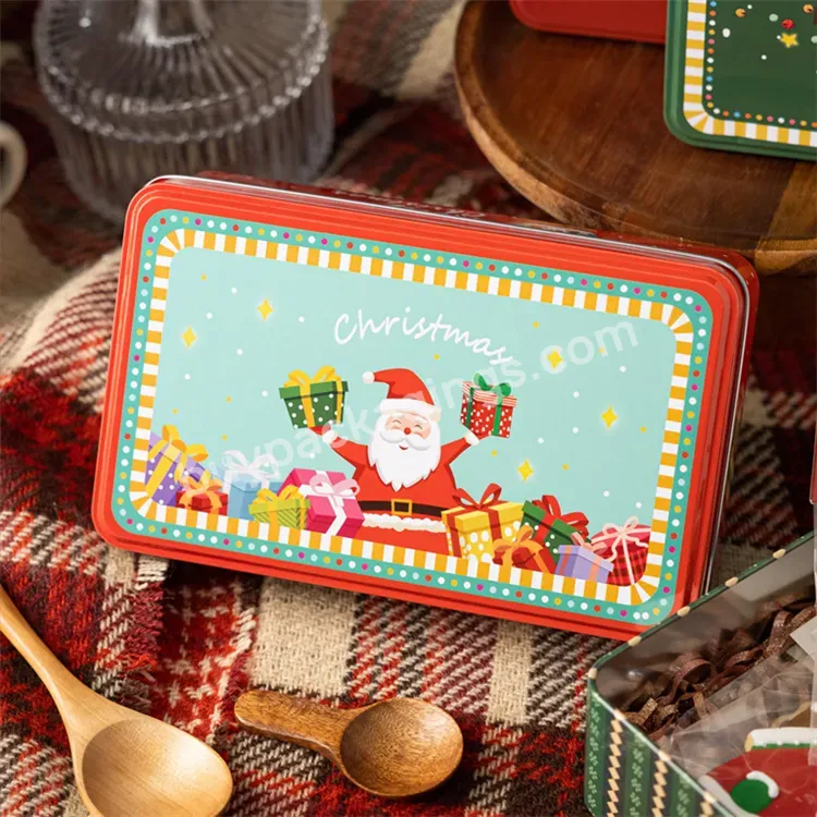Sim-party Stock Green Red Biscuit Cookie Gift Box Large Size 7.5*4.5*2.2 Inch Christmas Tin Box