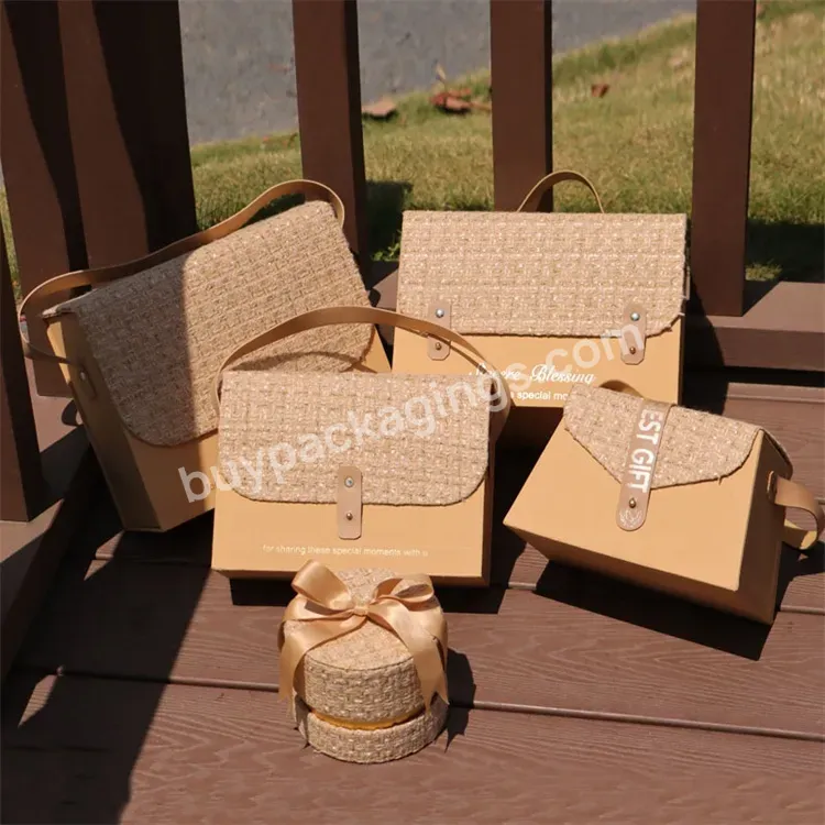 Sim-party Stock Luxury Blue Leather Handle Flip Fabric Cardboard Wedding Birthday Gift Box With Ribbon
