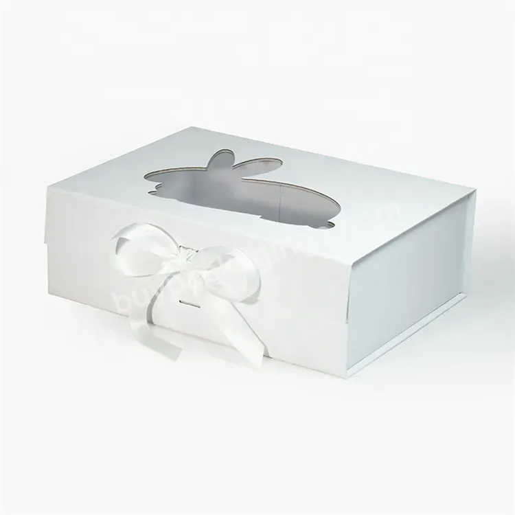 Sim-party Stock Luxury Rabbit Shape Display Clear Window Foldable Magnetic Ribbon Gift Paper Box With Magnet