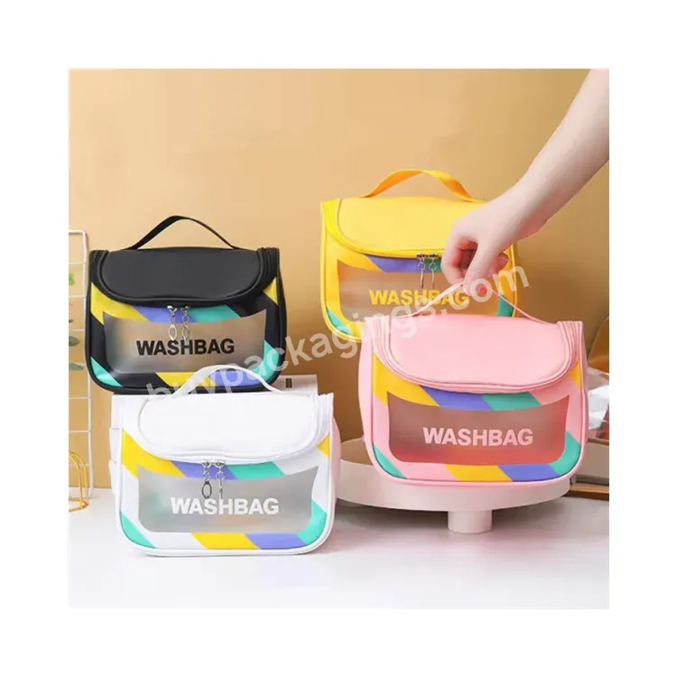 Sim-party Stock New Arrive Handle Waterproof Pu+pvc Skincare Makeup Bag Frosted Pvc Cosmetic Bag