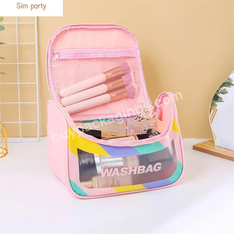 Sim-party Stock New Arrive Handle Waterproof Pu+pvc Skincare Makeup Bag Frosted Pvc Cosmetic Bag - Buy Cosmetics Bag Luxury,Frosted Pvc Cosmetic Bag,Pu+pvc Skincare Makeup Bag.