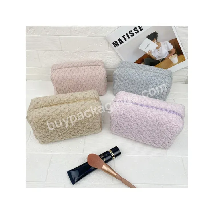 Sim-party Stock Soft Warm Color Lambswool Cosmetic Pouch Portable Travel Velvet Makeup Bag Organizer