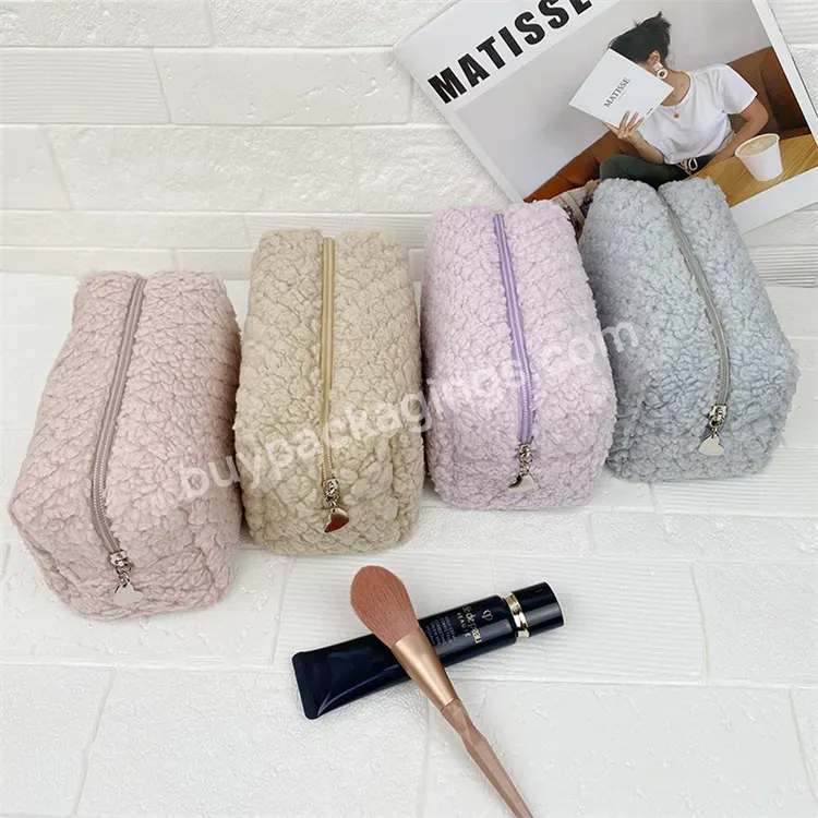 Sim-party Stock Soft Warm Color Lambswool Cosmetic Pouch Portable Travel Velvet Makeup Bag Organizer