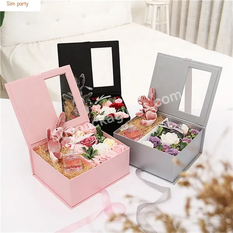 Sim-party Surprise Girls Clear Window Perfume Fruit Gift Boxes Box With Ribbon Flower Bouquet Decorative Ribbon