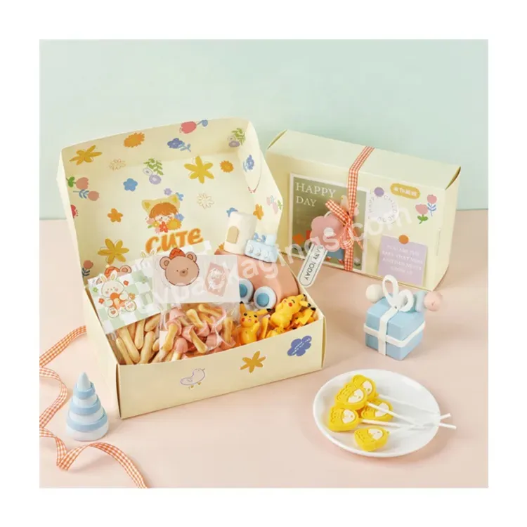 Sim-party Tags Stickers Kids Candy Snack Gift Yellow Cute 6 Macaroon Boxes Cookie Paper Box