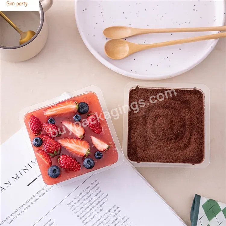 Sim-party Takeaway Fruit Mousse Transparent Lid Dessert Tiramisu Boxes Square Plastic Cake Box