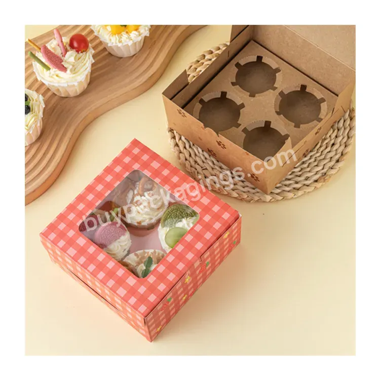 Sim-party Takeaway Window Egg Tart Cartoon Cute 4 Muffin Paper Box Eco-friendly Cupcake Cake Boxes