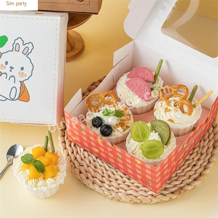 Sim-party Takeaway Window Egg Tart Cartoon Cute 4 Muffin Paper Box Eco-friendly Cupcake Cake Boxes