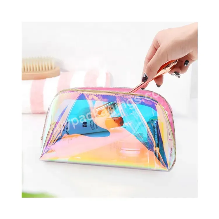 Sim-party Tpu Shell Shape Transparent Waterproof Portable Shiny Storage Holographic Cosmetic Bag