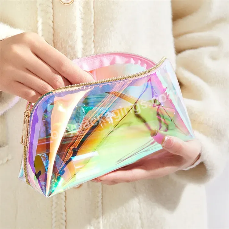 Sim-party Tpu Shell Shape Transparent Waterproof Portable Shiny Storage Holographic Cosmetic Bag