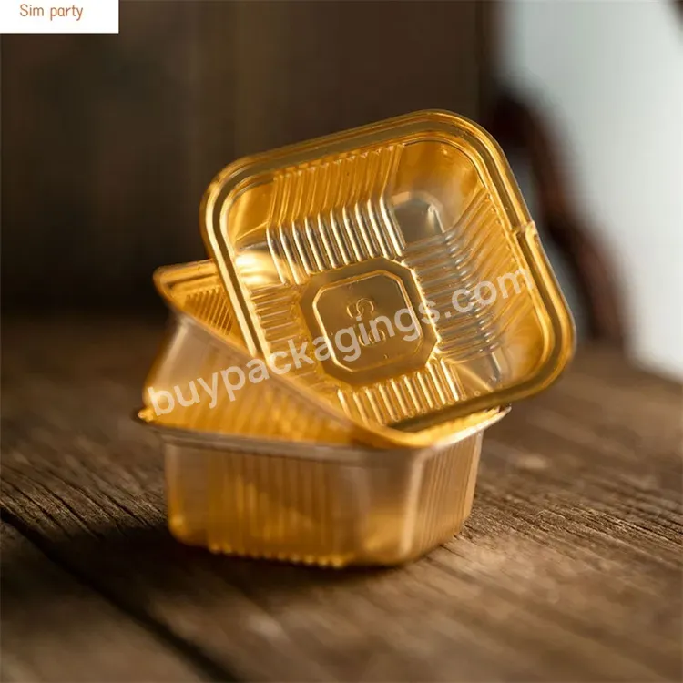 Sim-party Transparent Gold Square Round Dessert 50g 63g 100g Egg Yolk Puff Blister Box Mooncake Box Tray