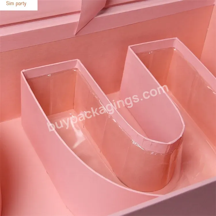 Sim-party Valentine Candy Clear Ribbon Rose Gift Boxes Acrylic Cover Rectangle I Love You Flower Box