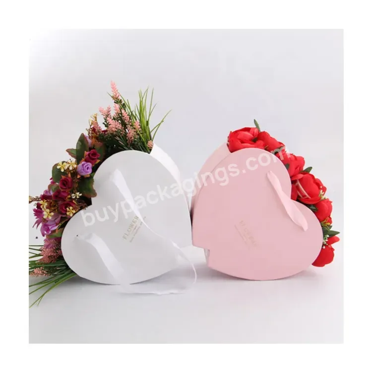 Sim-party Valentine Ribbon Handle Rose Gift Boxes 2023 Heart Design Paper Flower Gift Box Wholesale