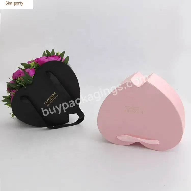 Sim-party Valentine Ribbon Handle Rose Gift Boxes 2023 Heart Design Paper Flower Gift Box Wholesale