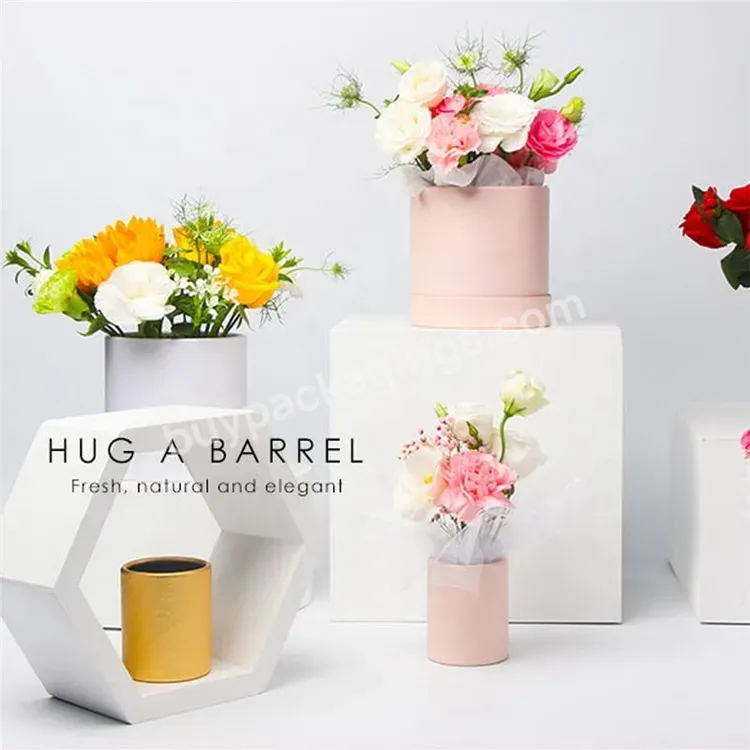 Sim-party White New Arrival Creative Gift Paper Bucket Rose Bouquet Mini Small Round Flower Box With Lid