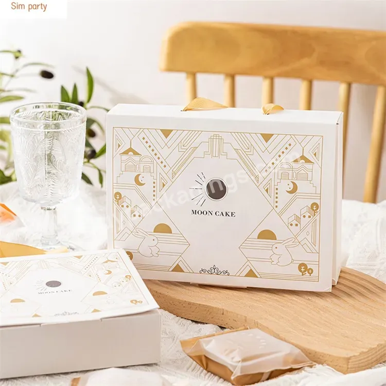 Sim-party White Rabbit Pastry Handle Paper Bakery Gift 4 6 Mooncake Box Luxury Eco-friendly Moon Cake Box