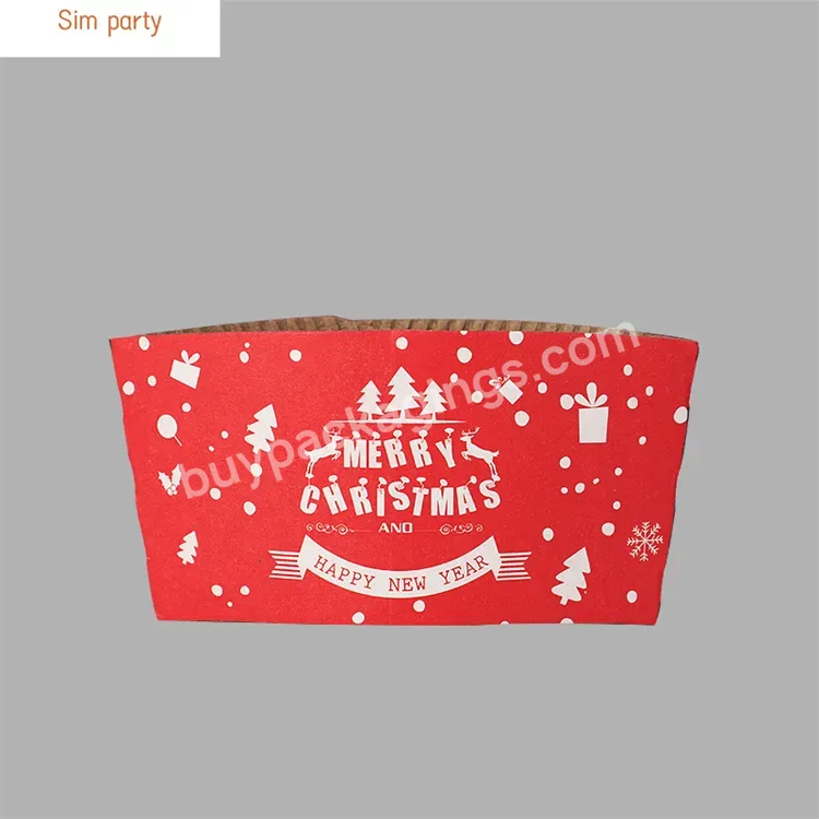 Sim-party Wholesale Custom Logo Heat Resistant Christmas 500pcs Corrugated Coffee Cup Sleeve