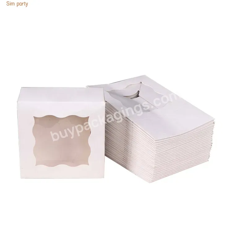 Sim-party Wholesale Easy Folding White Paper Bakery Square Pop Up Window Kraft Cake Box
