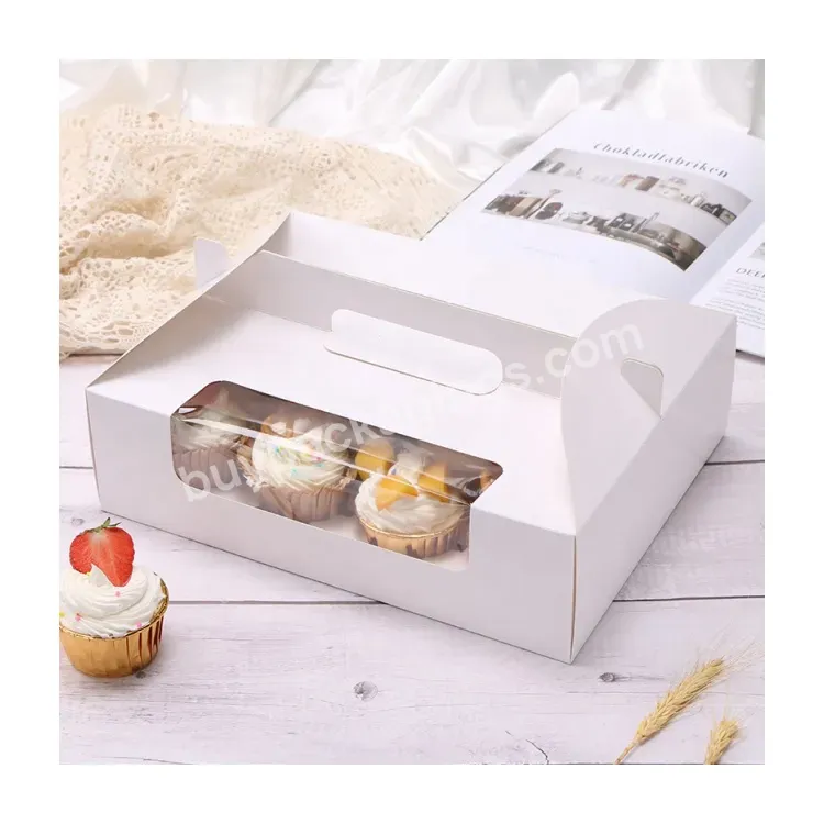 Sim-party Wholesale Egg Tart Bakery Plain White Paper Muffin Box Handle 12 Cup Cake Boxes In Bulk