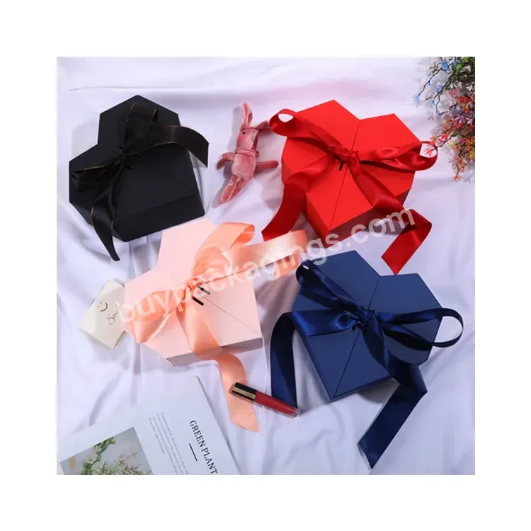 Sim-party Wholesale Luxury Heart Shape Crush Present Packaging Rigid Wedding Gift Box With Ribbon