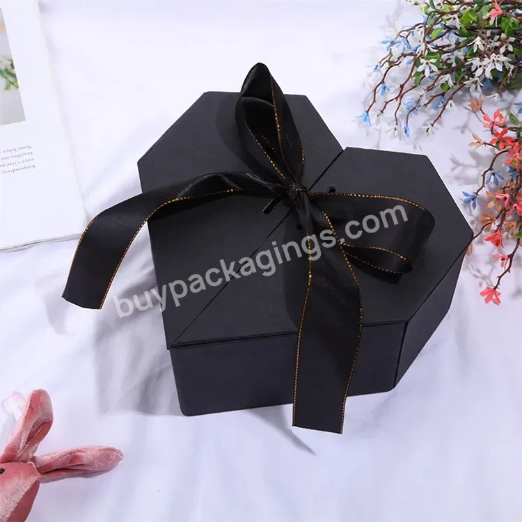 Sim-party Wholesale Luxury Heart Shape Crush Present Packaging Rigid Wedding Gift Box With Ribbon
