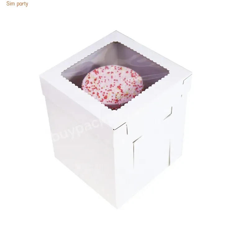 Sim-party Wholesale Stock 10 12 Inch Bakery White Clear Lid Dessert Packing Boxes Corrugated Cake Box