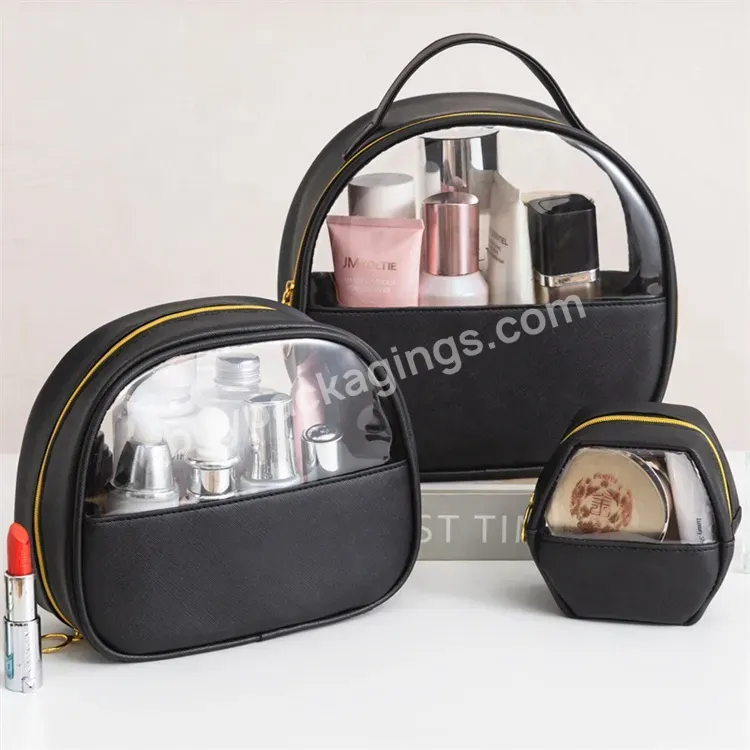 Sim-party Wholesale Stock High-end Window Pu+pvc Leather Clear Zipper Pvc Plastic Cosmetic Bag