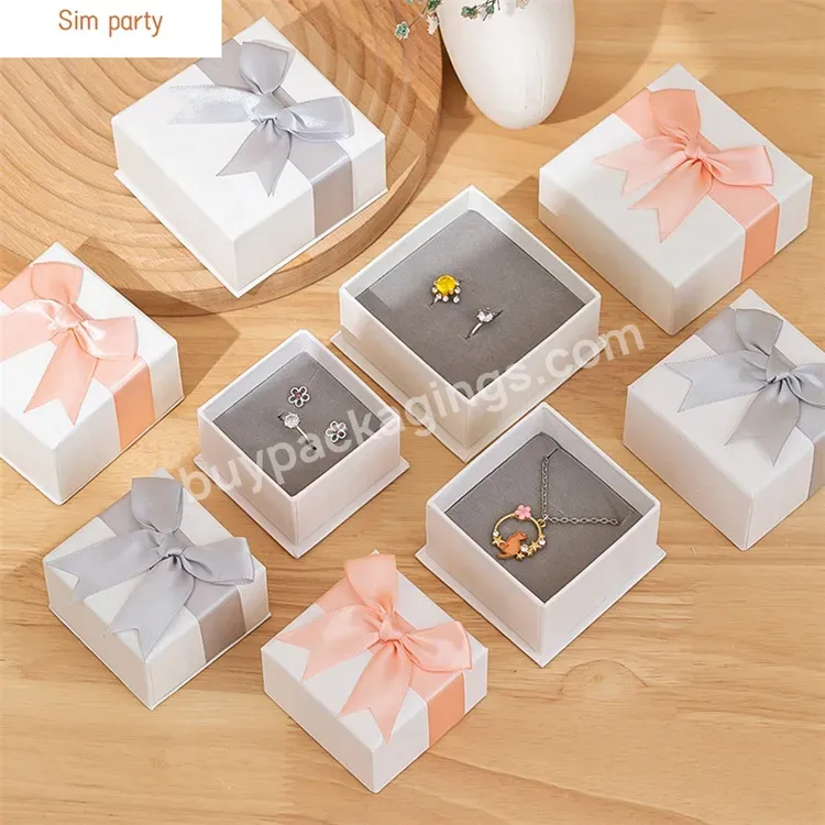 Sim-party Wholesale White Jewelry Packaging Bow Box With Custom Logo For Ring Gift Box Packaging