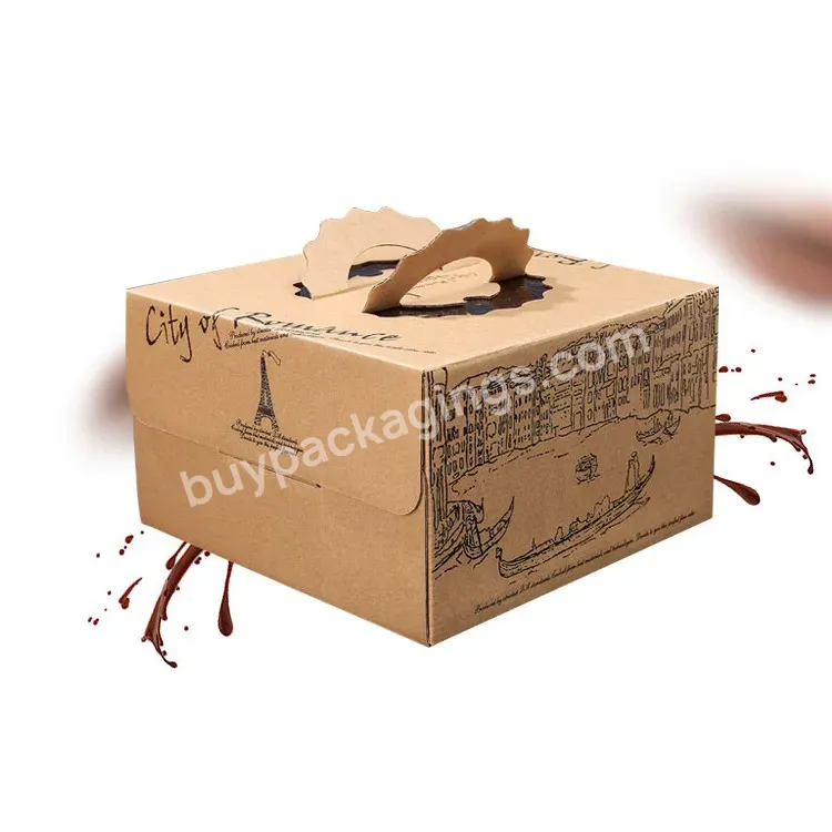 Simple High Quality Disposable Food Grade Kraft Paper Square Cake Box With Handle