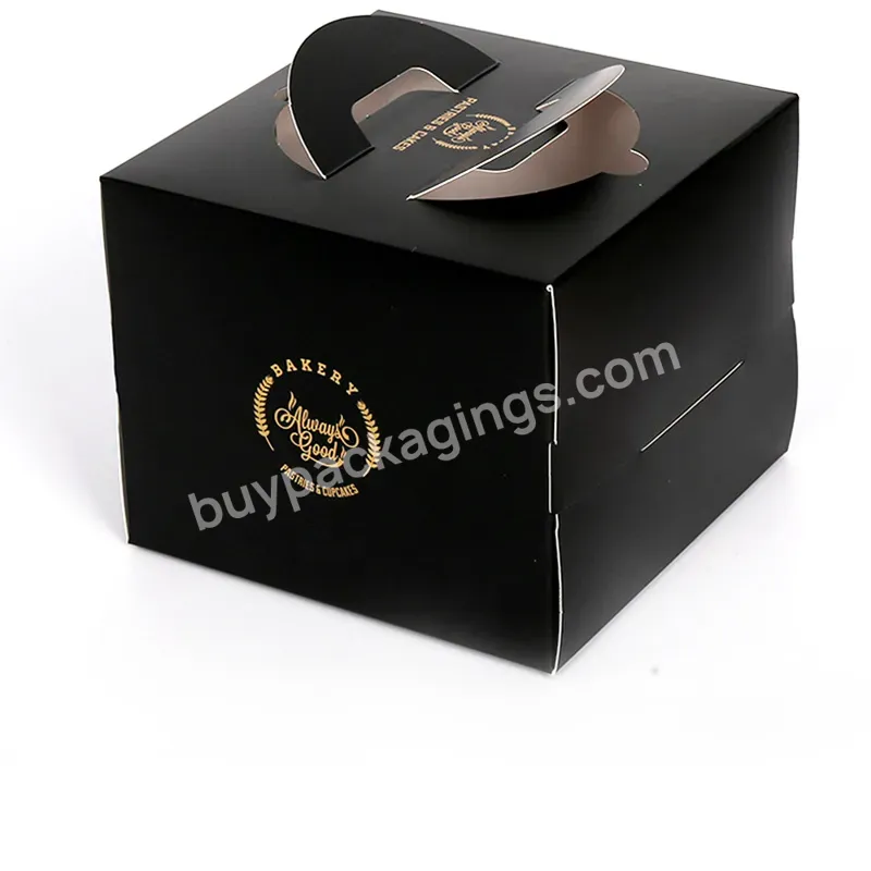 Simple Square Birthday Cake Paper Cake Box Black With Handle Recyclable