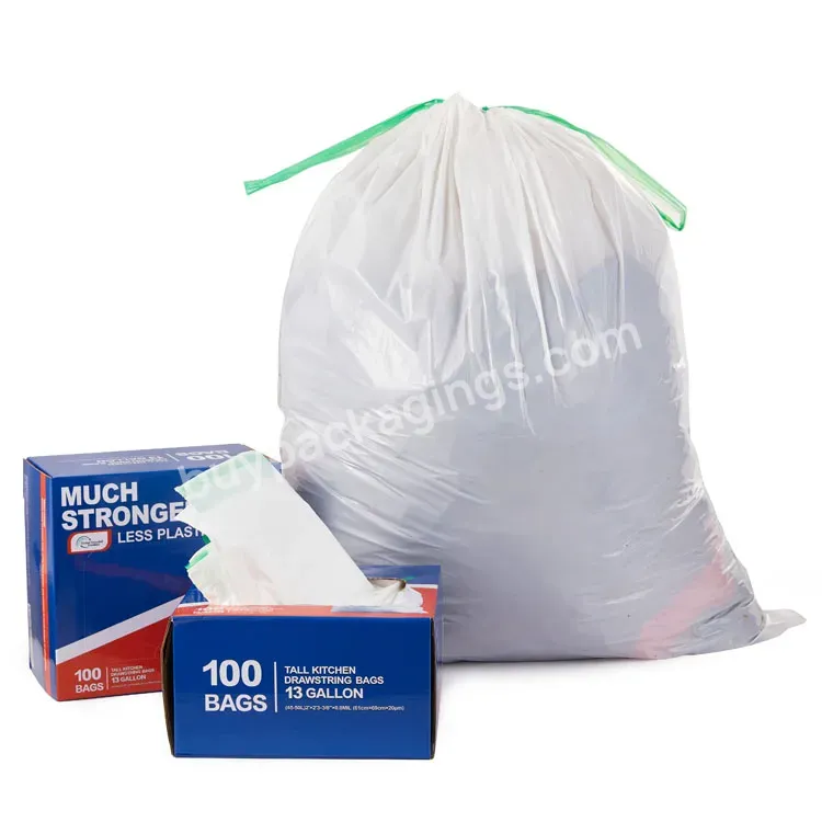 Single Draw White/black Trash Bags 13 Gallon Drawstring Heavy Duty Garbage Bags Rubbish Package Plastic Bag