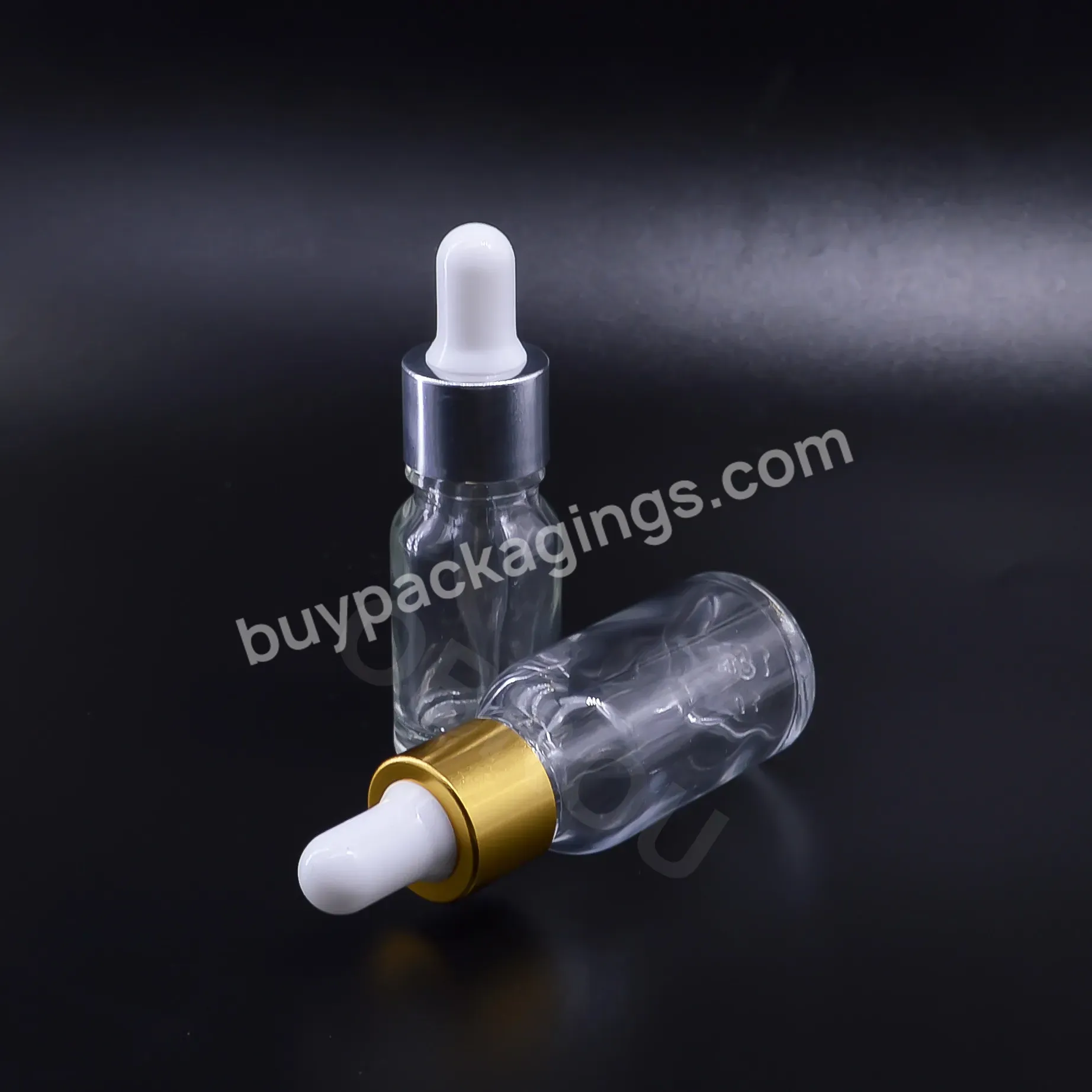 Skin Care Essential Oil 10ml 15ml 20ml 30ml 50ml Transparent Glass Dropper Bottle With Gold Silver Screw Cap Made In China