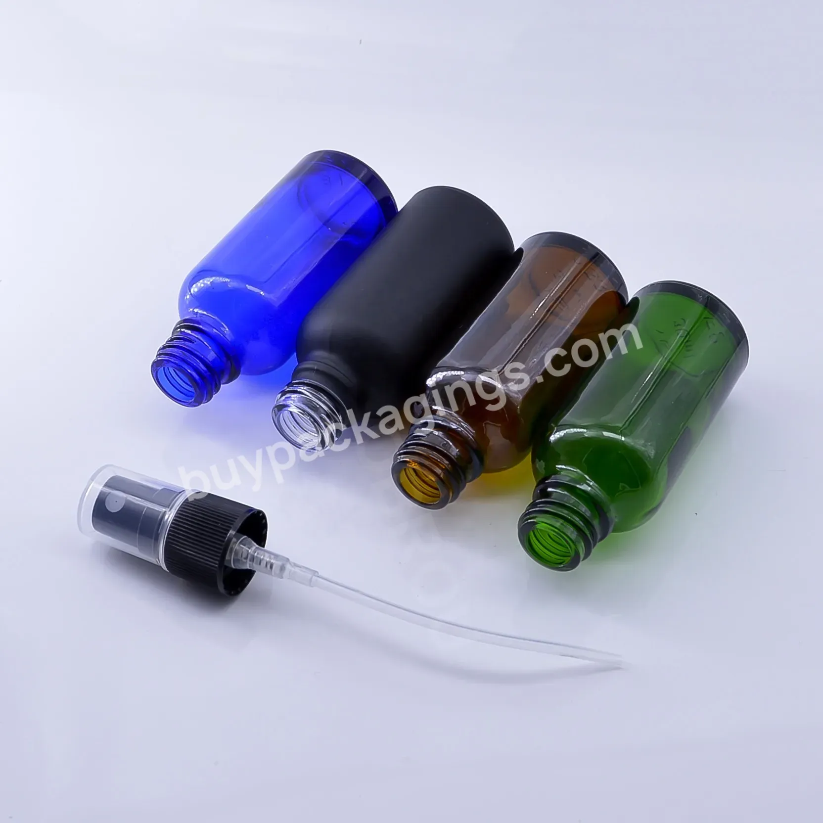 Skin Care Essential Oil 10ml 20ml 30ml 50ml 100ml Amber Blue Transparent Green Glass Bottle With Pump Sprayer