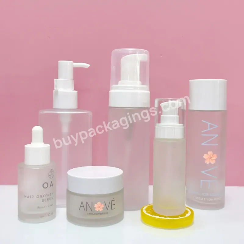 Skin Care Hair Oil Packaging Customized 30ml Frosted Glass Essential Oil Serum Dropper Spray Pump Bottle And Cosmetic Glass Jar