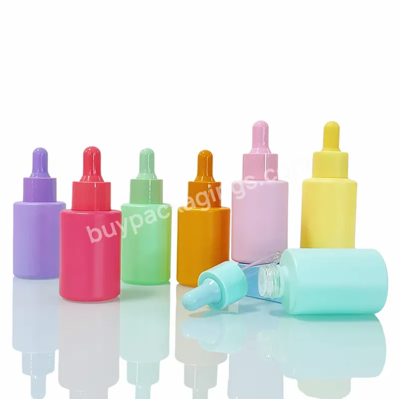 Skin Care Packaging 10 20ml 30ml 60ml Pink Purple Yellow Blue Green Red Flat Shoulder Essential Oil Glass Serum Dropper Bottle