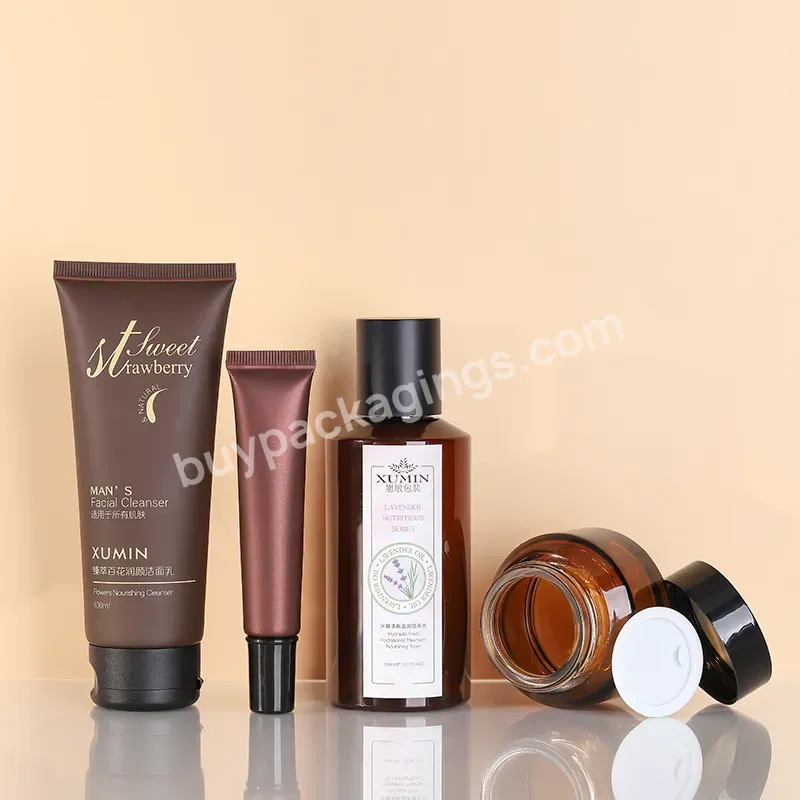 Skin Care Packaging Bottles Skin Care Premium Brown Bottle Set 50g Cream Jar 20ml Eye Cream 30ml Serum 100ml Spray 150ml Toner