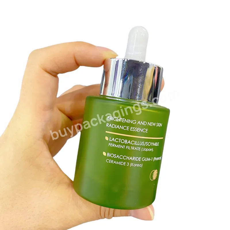 Skin Care Packaging Flat Shoulder Frosted Glass Dropper Bottle Green Glass Serum Bottle With Dropper