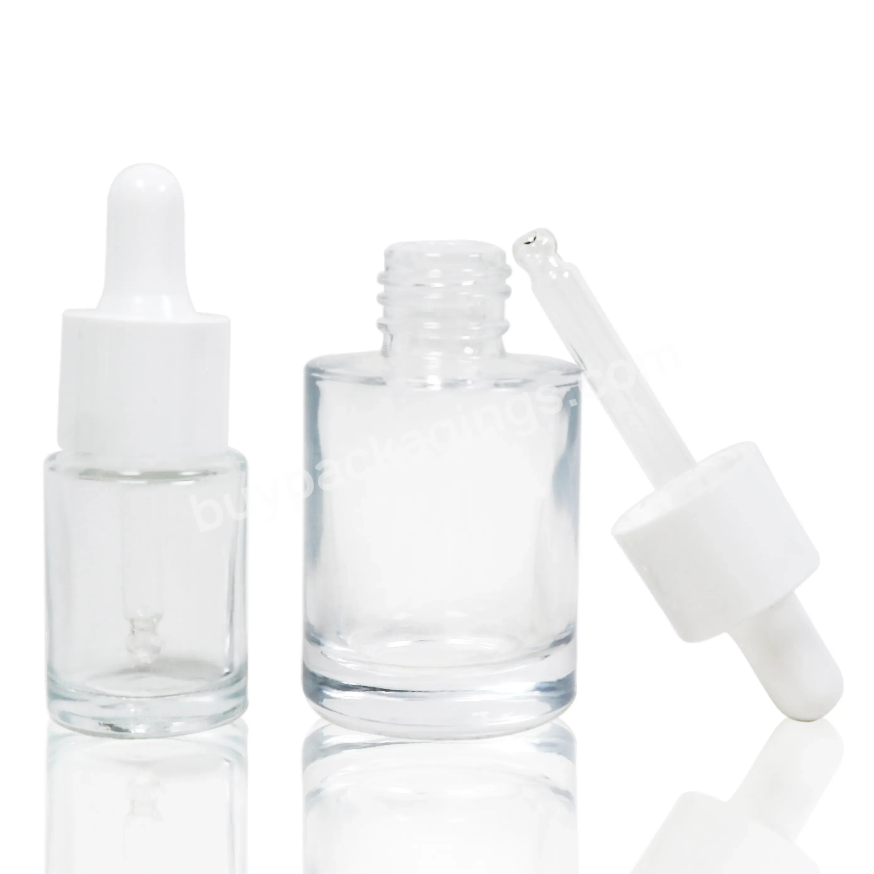 Skin Care Packaging Serum Bottle 15ml 30ml Clear Empty Flat Shoulder Essential Oil Glass Dropper Bottle With White Dropper