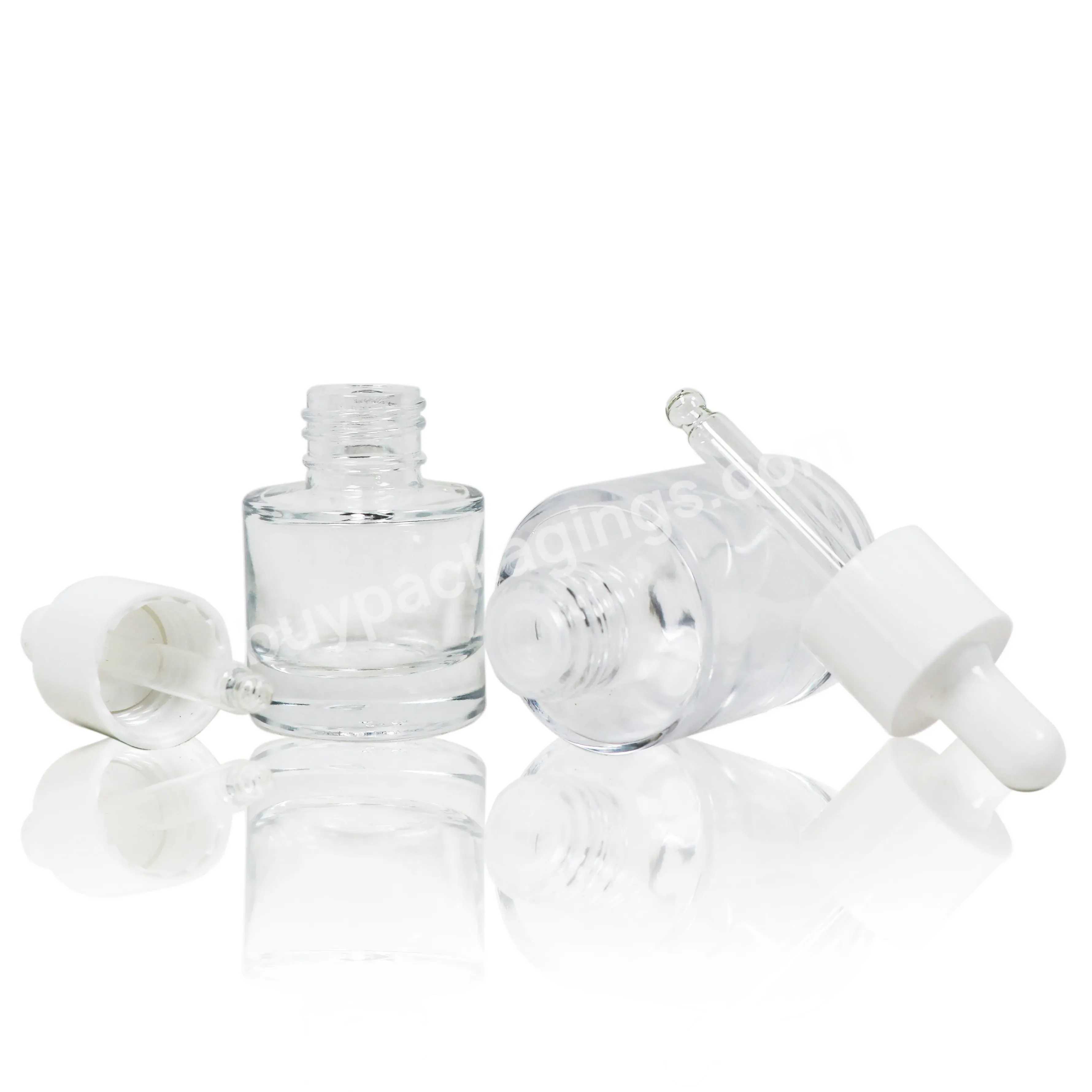 Skin Care Packaging Serum Bottle 15ml 30ml Clear Empty Flat Shoulder Essential Oil Glass Dropper Bottle With White Dropper