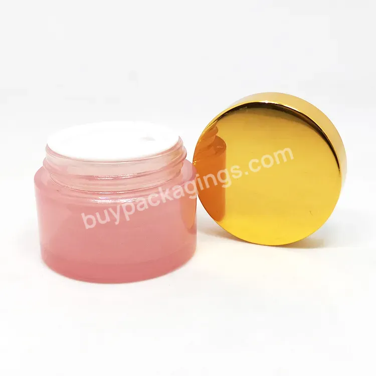 Skin Care Pink Transparent Pearl Glass Jars Cosmetic Face Cream Container With Gold Lid 5g 10g 15g 30g 50g 100g