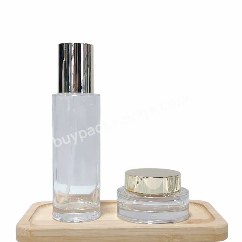 Skincare Face Cream Lotion Bottle 30ml 40ml 50ml 100ml 120ml 30g 50g Cosmetic Glass Bottle Sets Glass Jar With Gold Uv Cap