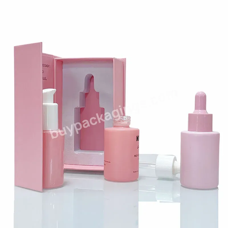 Skincare Hair Face Oil 30ml 1oz Glass Dropper Bottle Pink With Box Serum 15ml Dropper Bottle With Custom Logo And Paper Box