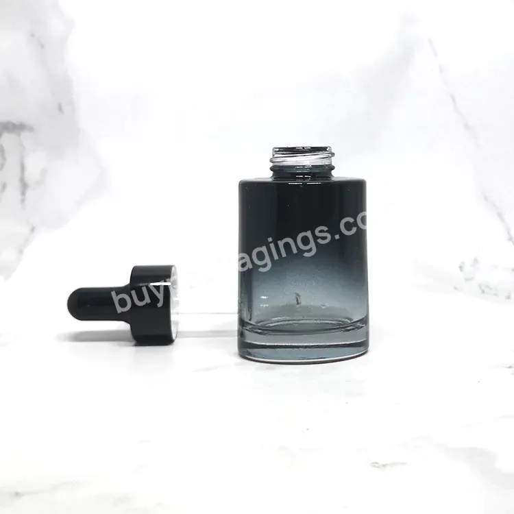 Skincare Packaging Cosmetic 30ml Flat Shoulder Essential Oil Black Gradient Glass Dropper Bottle For Personal Care Serum