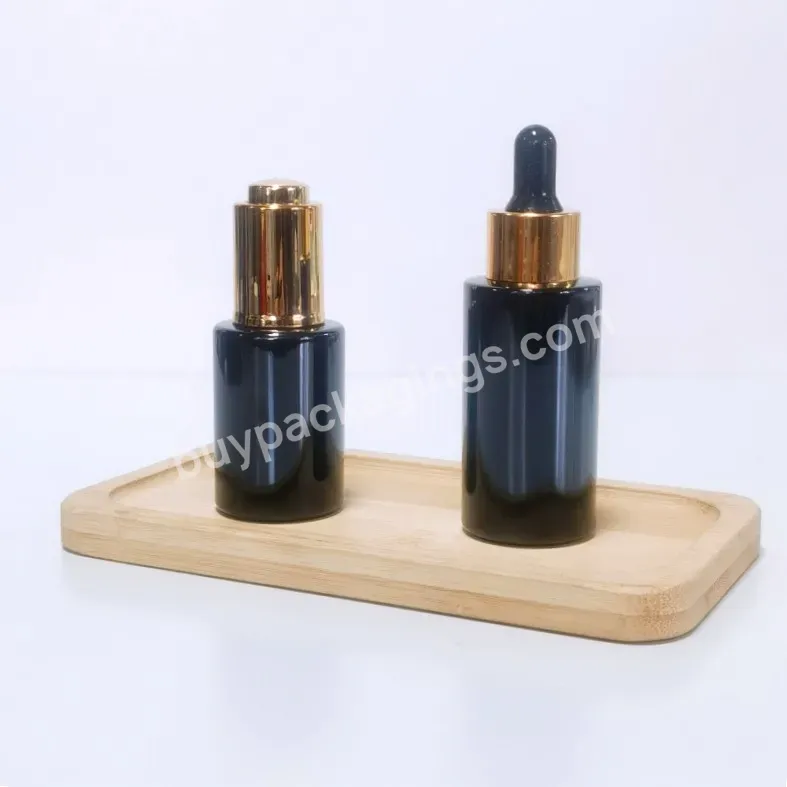 Skincare Packaging Cosmetic Black Flat Shoulder Glass Essential Oil Dropper Pump Bottle For Face Body Serum Lotion