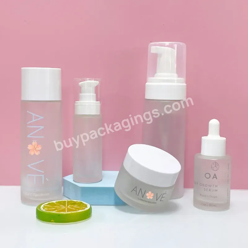 Skincare Packaging Set 1oz 2oz 30 50 100ml Empty Frosted Cream Cosmetic Glass Jar Lotion Pump Serum Glass Bottle With Lid