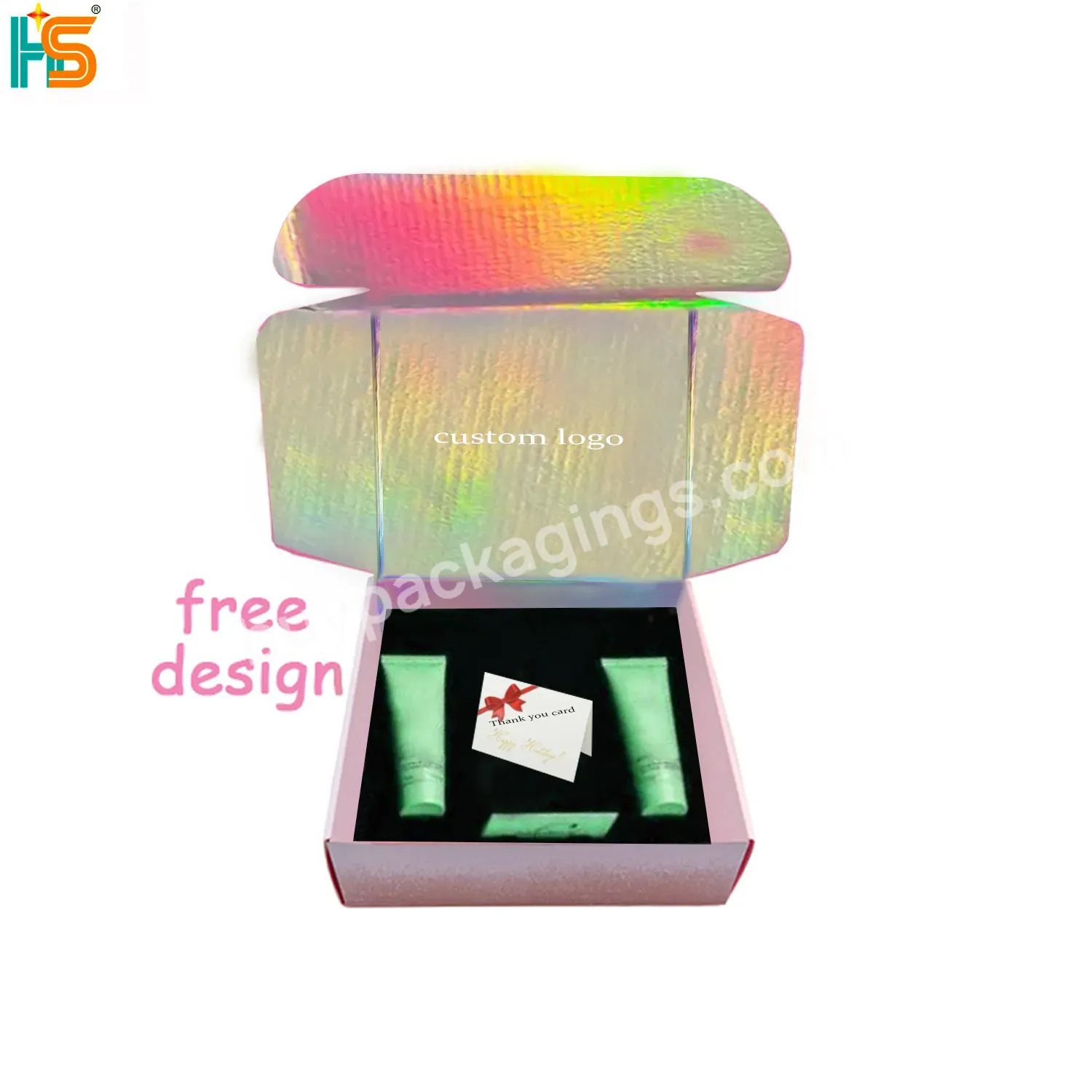 Skincare Shopping Cardboard Paper Packaging Box Designed Beauty Eyelash Custom Pink Holographic Mailer Box