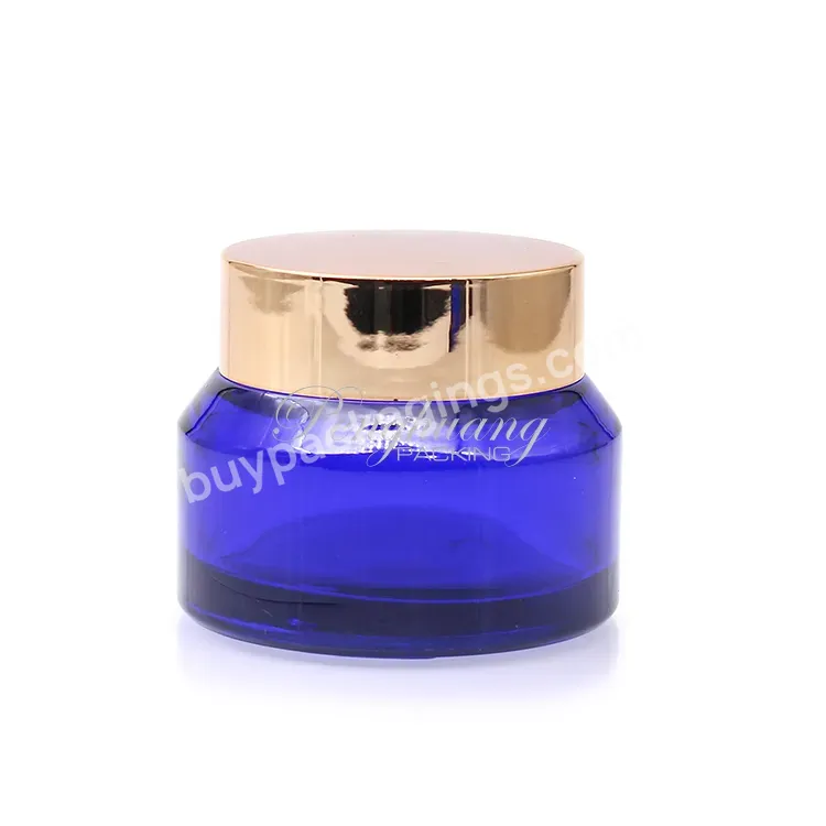 Slant Cobalt Blue Cosmetic Packing Set Luxury Empty Bottle 50g Cream Glass Jar