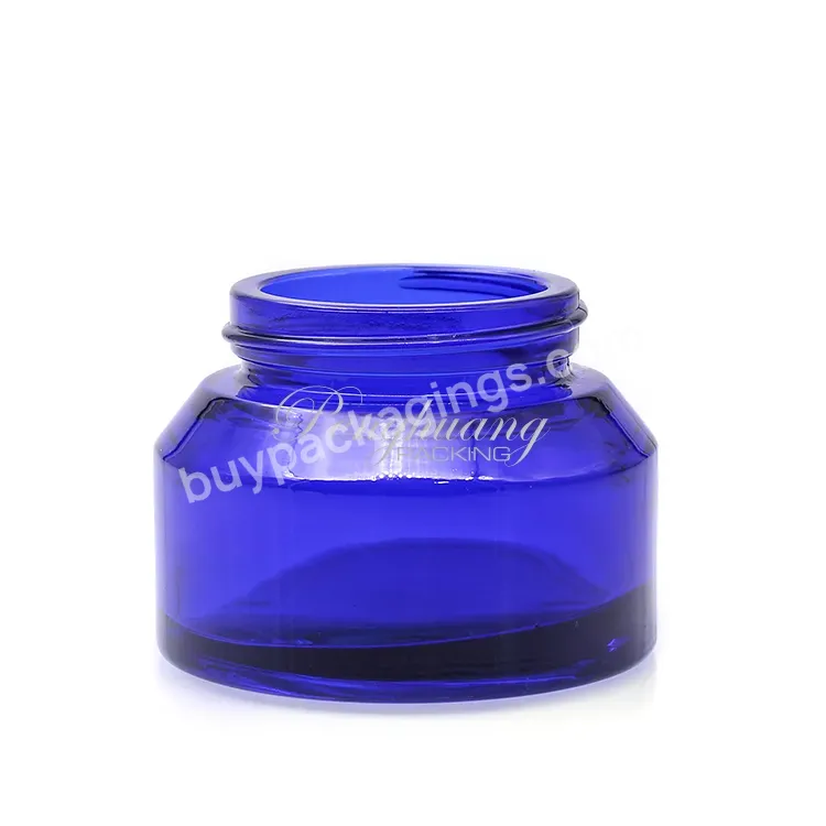 Slant Cobalt Blue Cosmetic Packing Set Luxury Empty Bottle 50g Cream Glass Jar