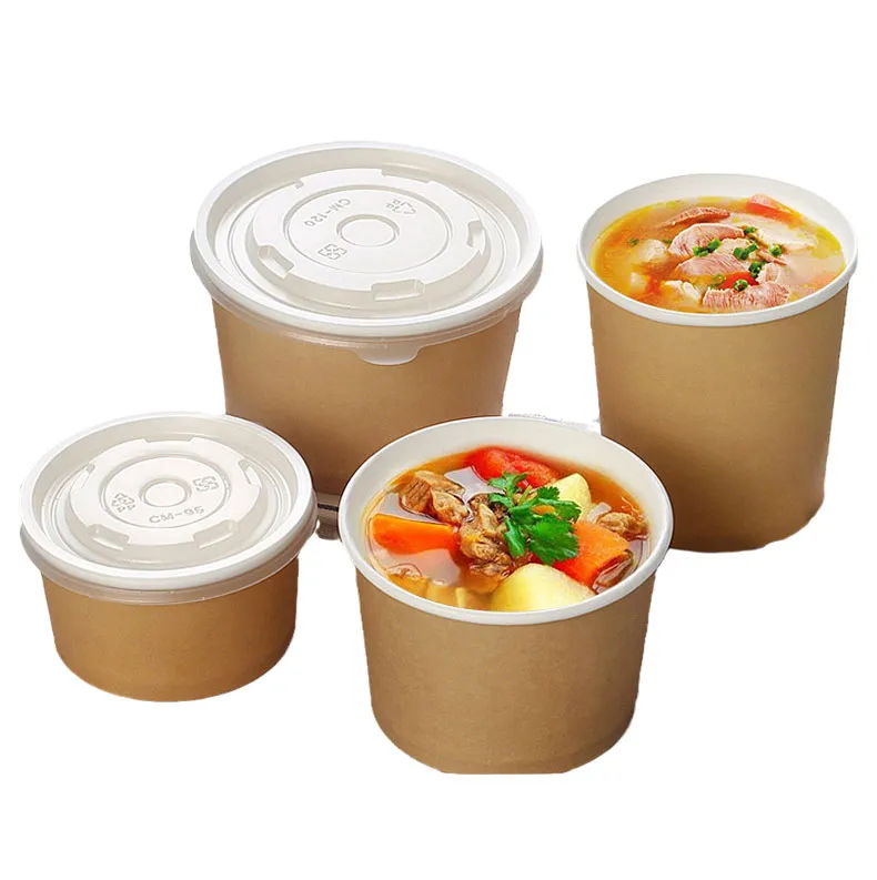 Sleeve Hot Lid Kraft Ice Cream French Fries Fried Chicken Snack Food Paper Bowl Coffee Soup Cup Disposable With Lid