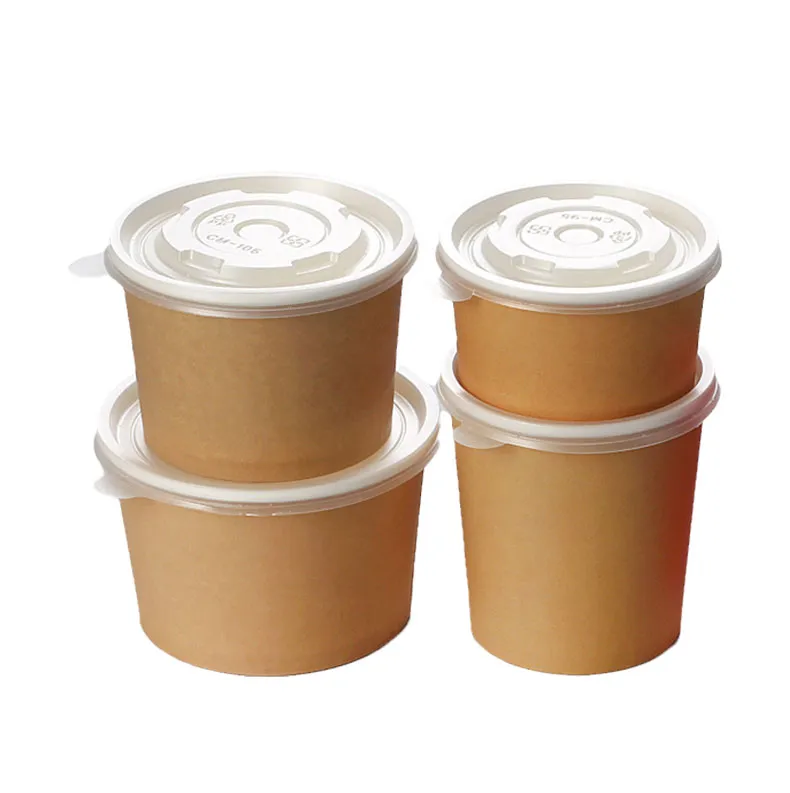 Sleeve Hot Lid Kraft Ice Cream French Fries Fried Chicken Snack Food Paper Bowl Coffee Soup Cup Disposable With Lid